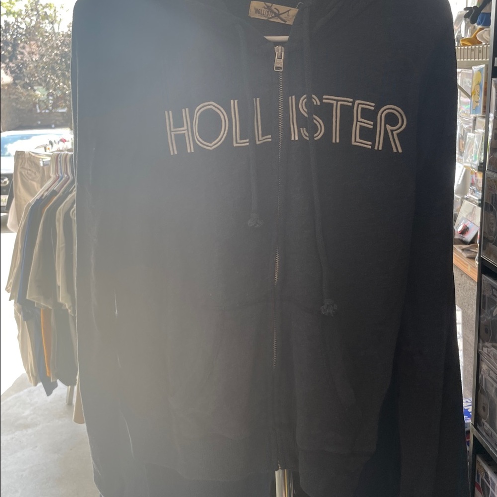 Hollister Charcoal Zip-Up Hoodie large